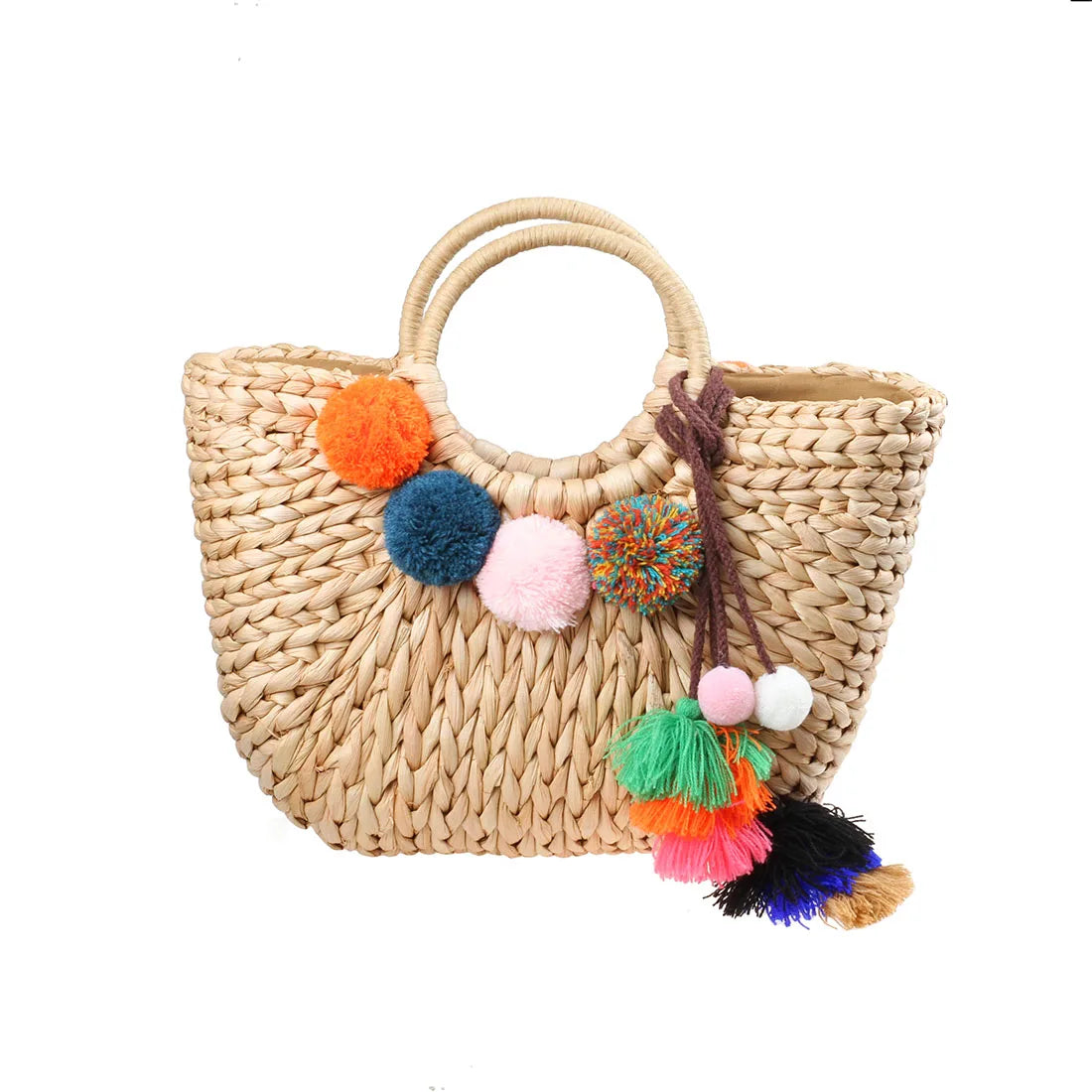 YYW Handmade Straw Woven Bag For Beach And Shopping