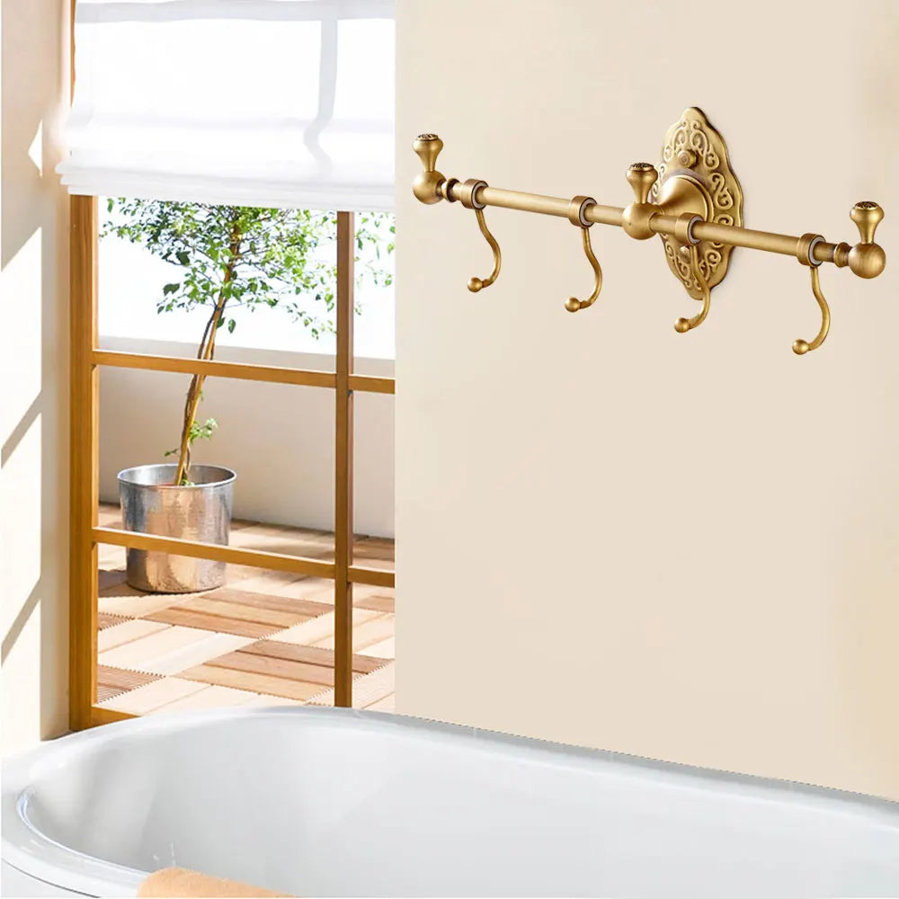 Wall-Mounted Towel Rack Vintage Gold Towel Holder with Hooks Anti-Rust 16.5LBS Load for Bathroom/Kitchen