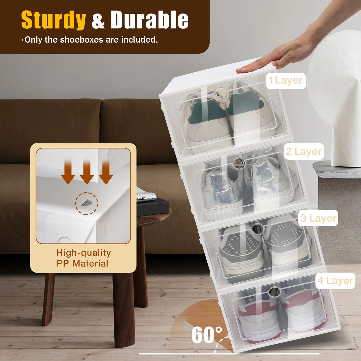 24pcs/set Transparent Plastic Shoe Case  Large Thickened Shoe Box Stackable Organizer Drawer Shoe Rack White