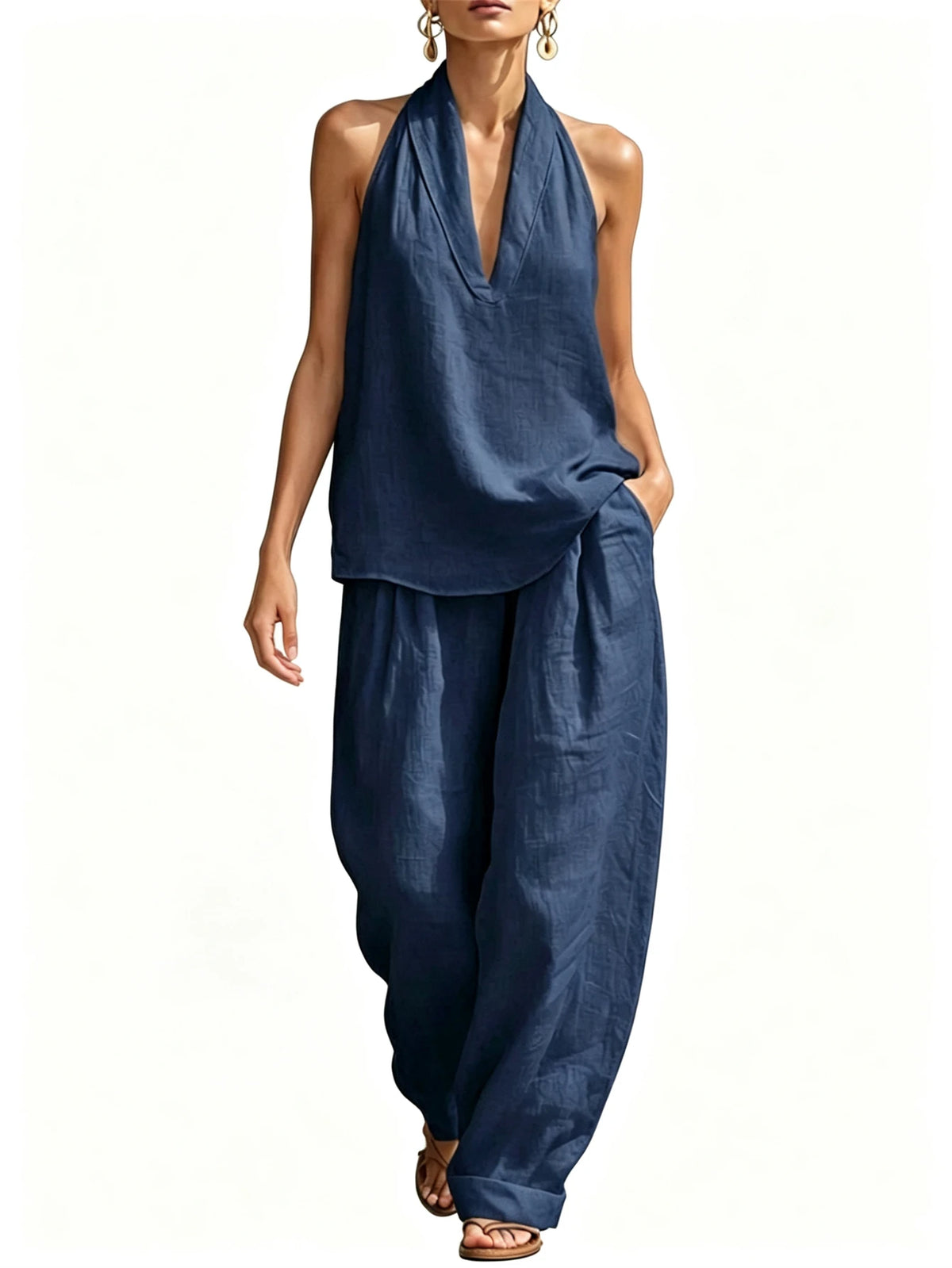 Women's Halter Top And Wide Leg Pants Matching Set
