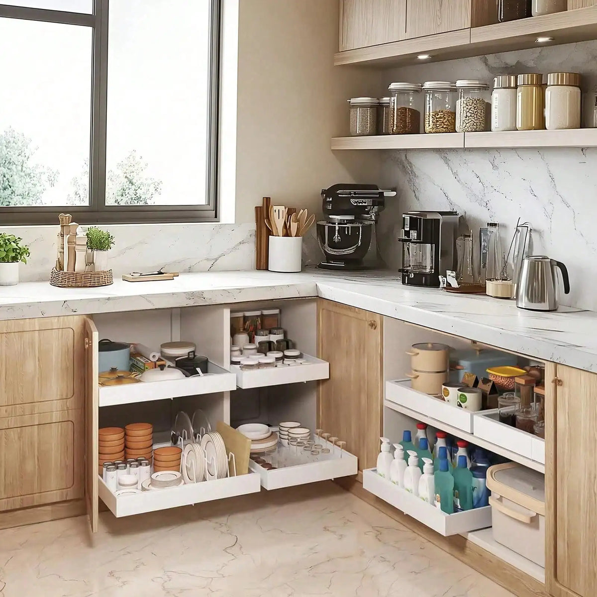Pull Out Cabinet Organizer With Adjustable Under Sink Storage Rack