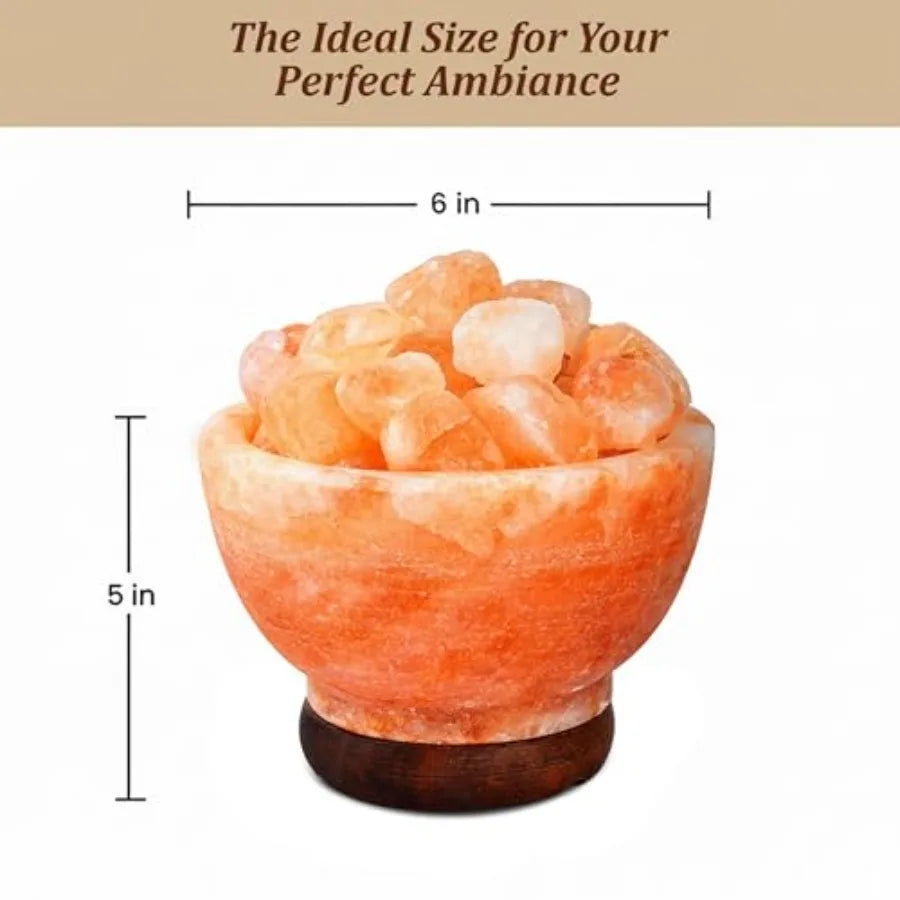 Himalayan Pink Salt Lamp Bowl Authentic from Pakistan, Natural Crystal Chunks, Dimmable Warm Glow Light, Premium Wooden Base Re