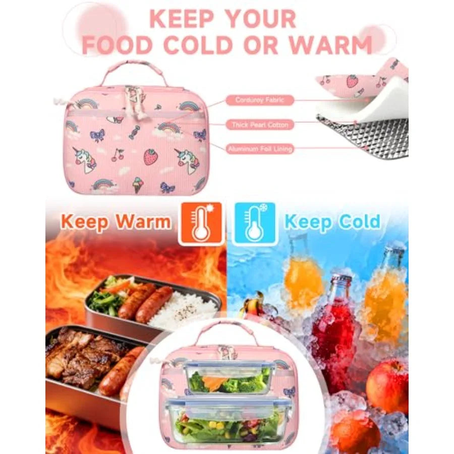 Corduroy Insulated Lunch Bag For Women, Reusable Lunchbox, Large Capacity
