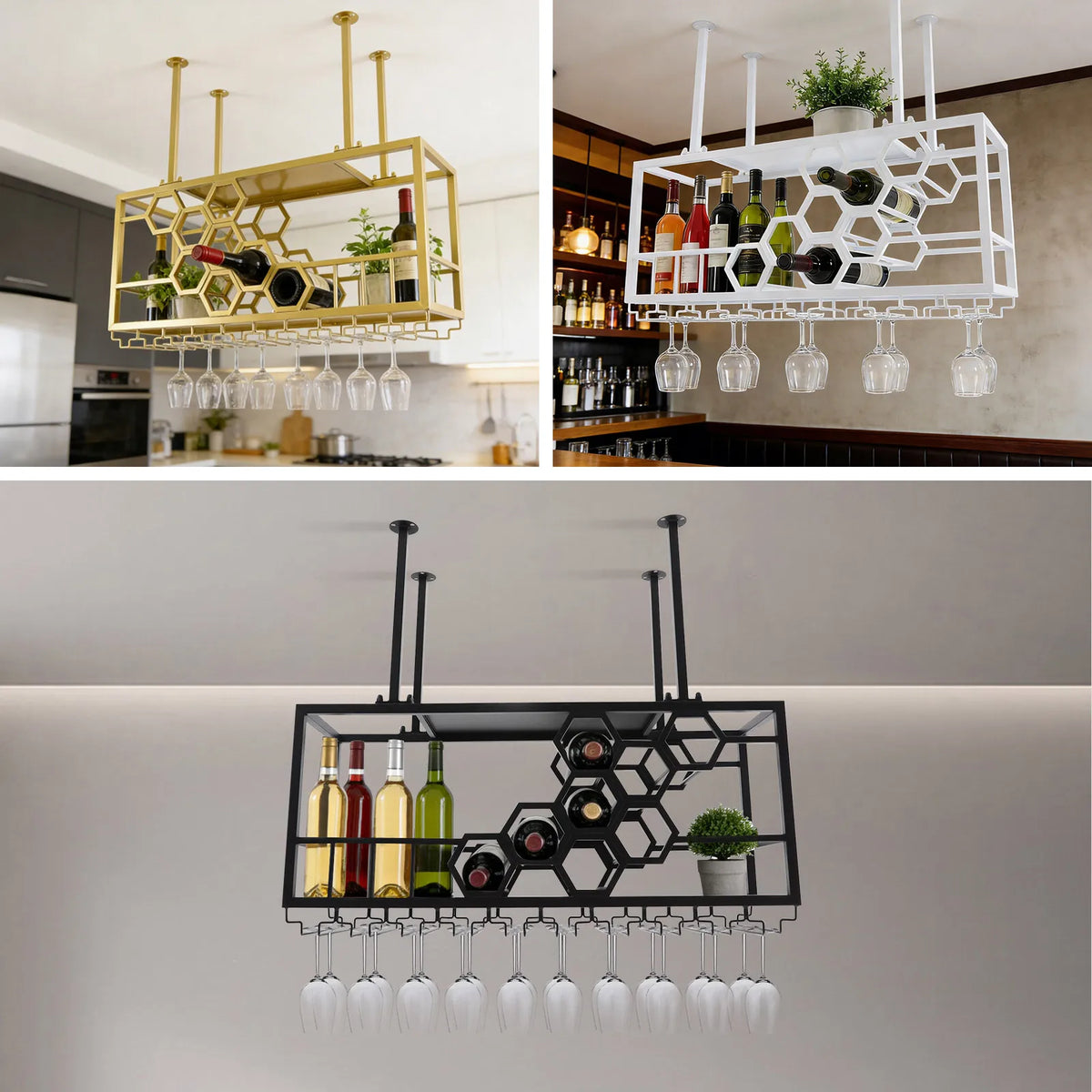 2-Tier Hanging Wine Rack, 150lbs Load Capacity Ceiling Wine Storage Shelf, Honeycomb Structure Suspended Wine Bottle Holder For Homes, Hotels, Wineries