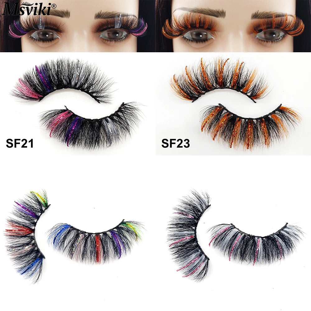 Fast Shipping Ombre Rainbow Mink Lashes 18-22MM Colored Party Mink Eyelashes Box Package 5D 3D Glitter Fake Eyelashes Makeup