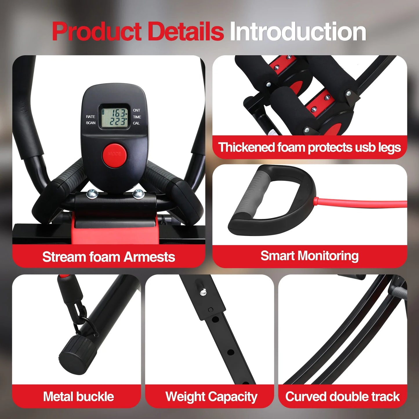 Foldable Abdominal Exercise Machine With Resistance Bands And LCD Display