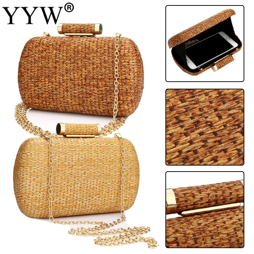 Straw Weave Shoulder Bag For Women Beach Party Purse Chain