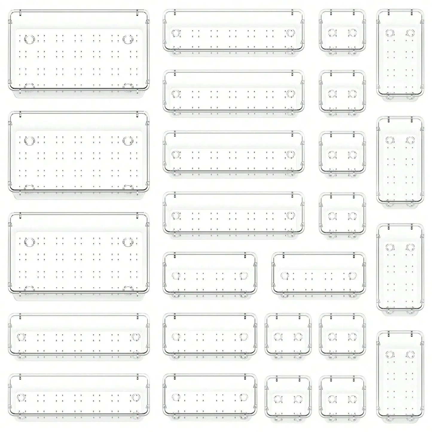 25-Piece Clear Drawer Organizer Set, Plastic Dividers Storage Box for Makeup Jewelry Gadgets, Versatile Desk Dresser Bathroom Dormitory Organizer