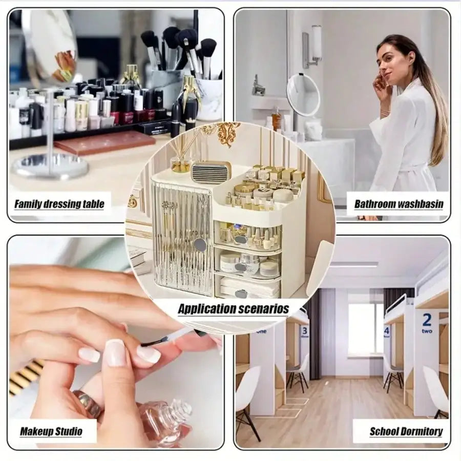 Makeup Organizer with Mirror & Drawers, Large Capacity Cosmetic Storage Box, Semi-Open Vanity Case for Skincare, Bathroom Dressing Table, Office Desk