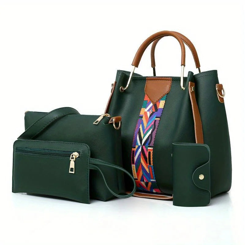 PU Leather 4 Piece Women's Handbag Set Tote Crossbody Clutch