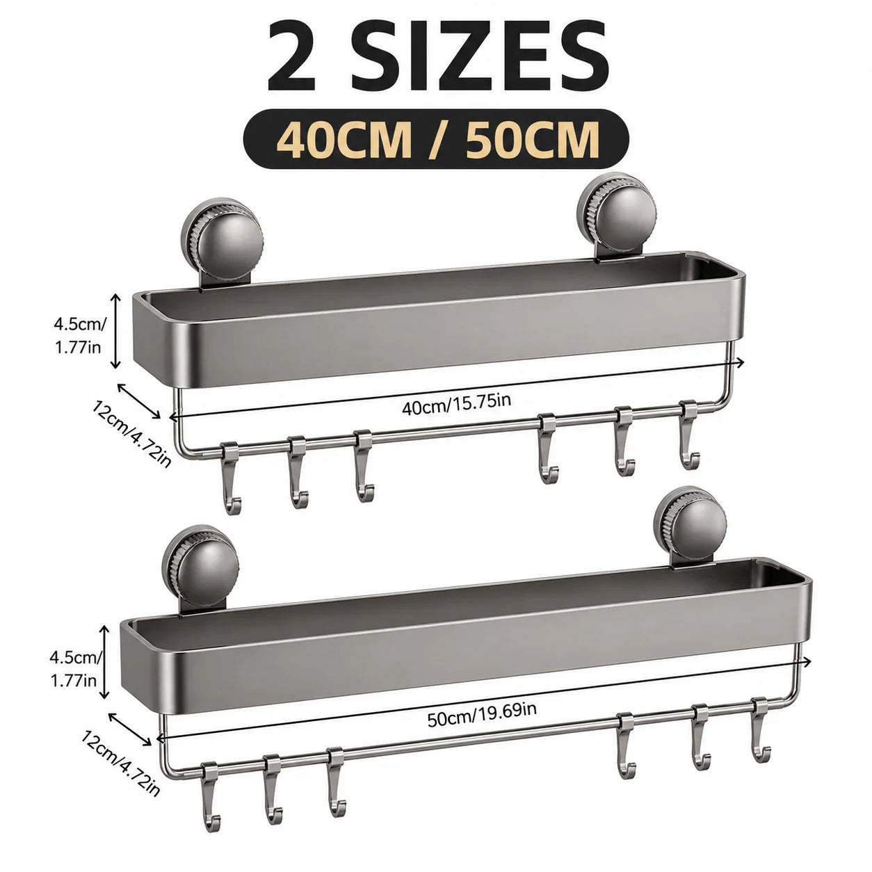 Heavy-Duty Suction Cup Shower Shelf – Wall-Mounted Floating Shelf with Quick-Adhesive Mount; Space-Saving Organizer for Shampoo and Soap; Suitable for Bathtubs, Shower Stalls, and Rentals.