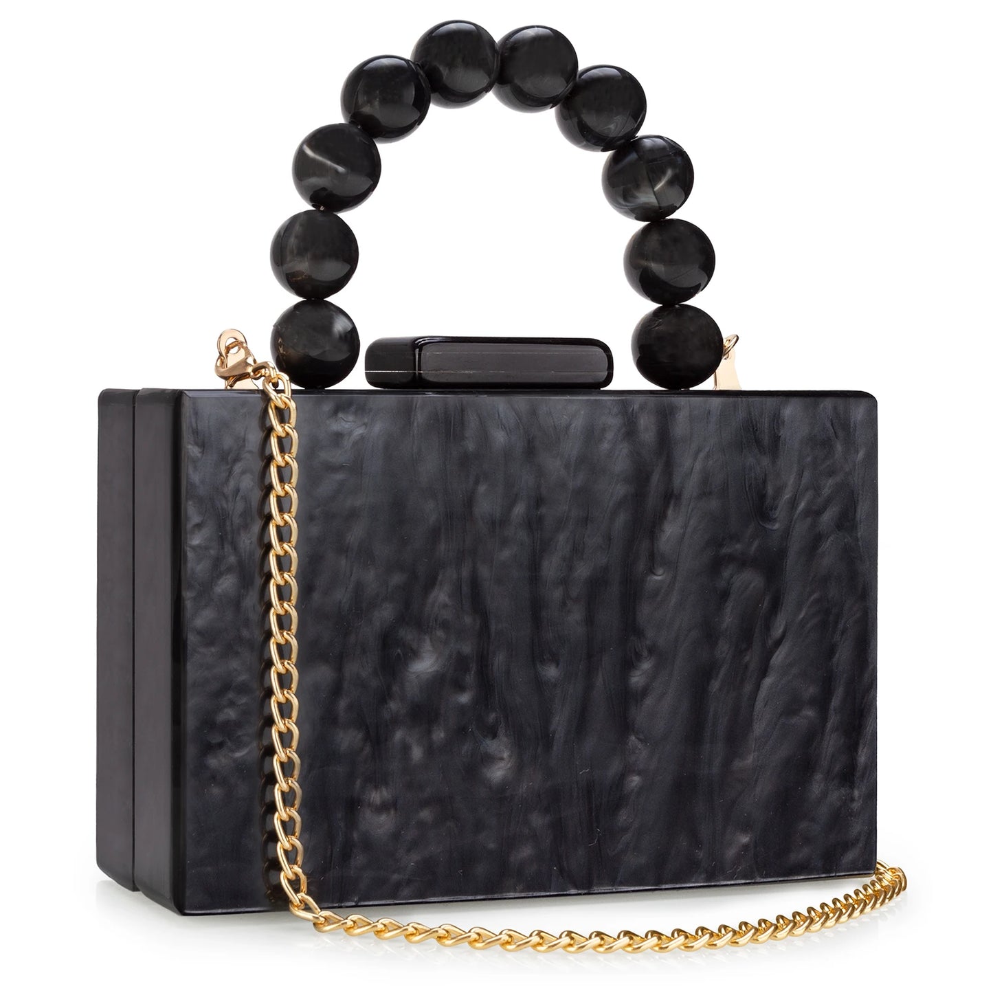 Marble Acrylic Beading Box Clutch Luxury Evening Bag With Chain Strap