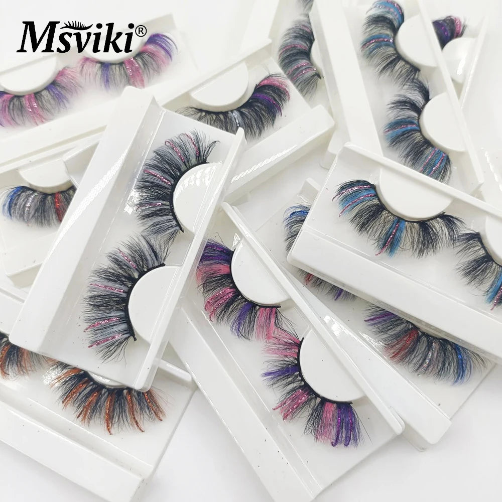 Fast Shipping Ombre Rainbow Mink Lashes 18-22MM Colored Party Mink Eyelashes Box Package 5D 3D Glitter Fake Eyelashes Makeup