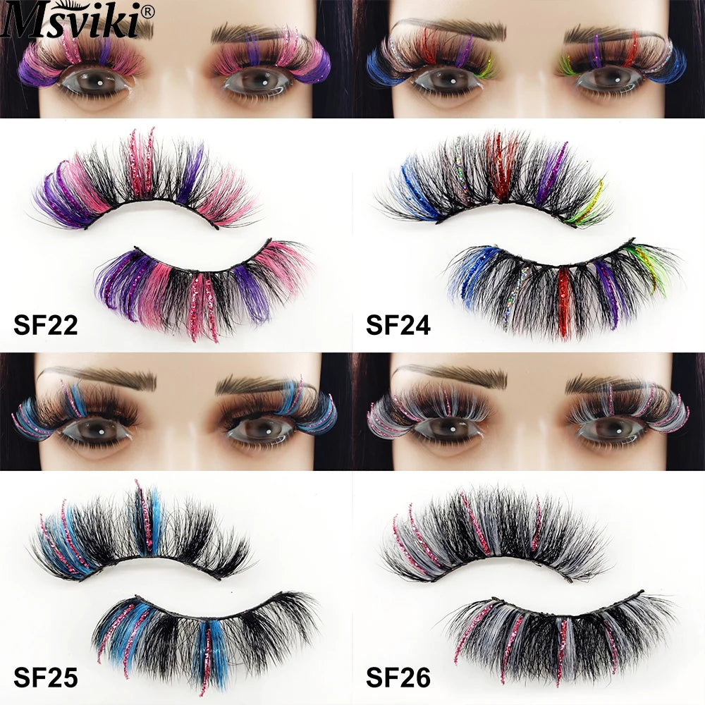 Fast Shipping Ombre Rainbow Mink Lashes 18-22MM Colored Party Mink Eyelashes Box Package 5D 3D Glitter Fake Eyelashes Makeup