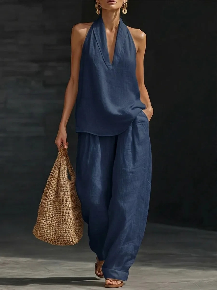 Women's Halter Top And Wide Leg Pants Matching Set