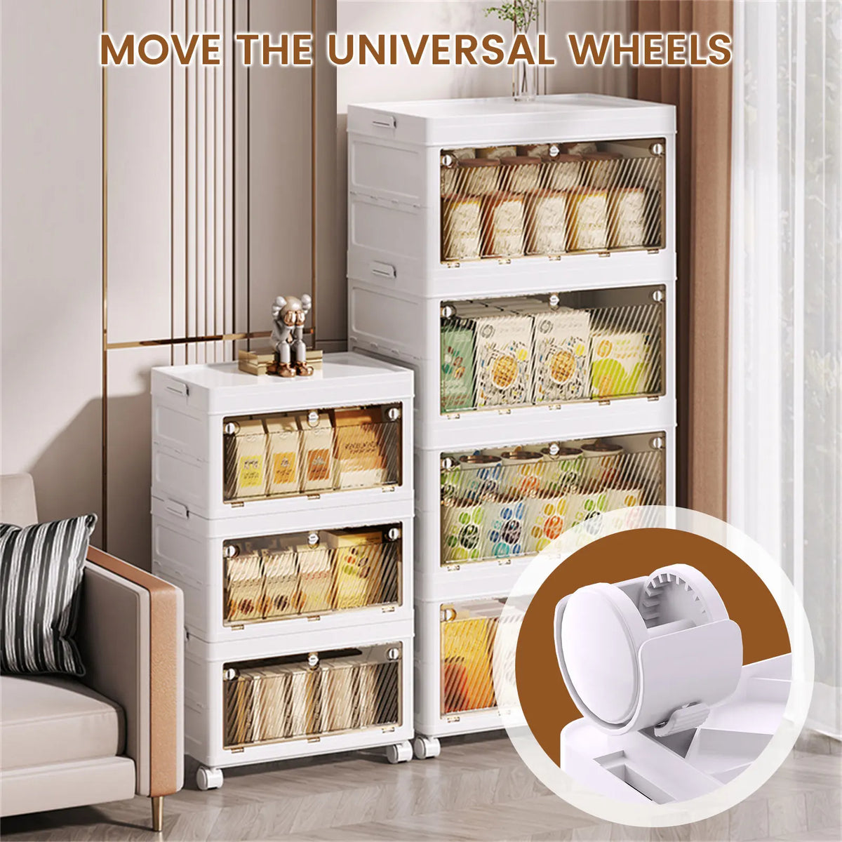 1/2/3/4/5 Layer Folding Storage Cabinet Storages Cabinet Waterproof Dustproof With Swivel Wheel Kitchen Bedroom Living Room