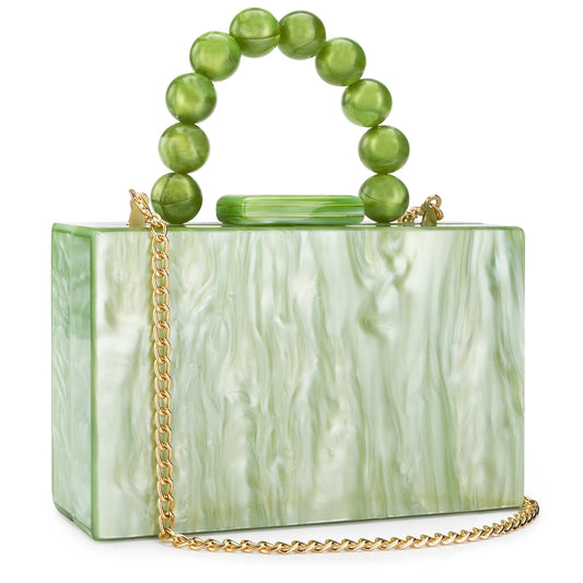 Marble Acrylic Beading Box Clutch Luxury Evening Bag With Chain Strap