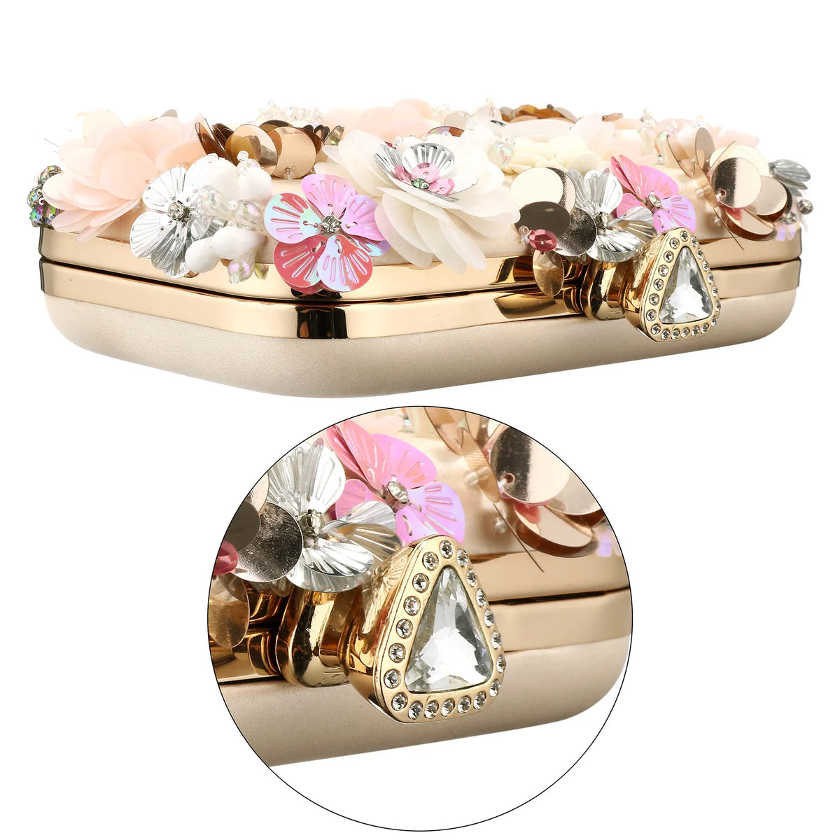 Luxury Women's Evening Clutch Bag With Flower Beading And Chain Handle