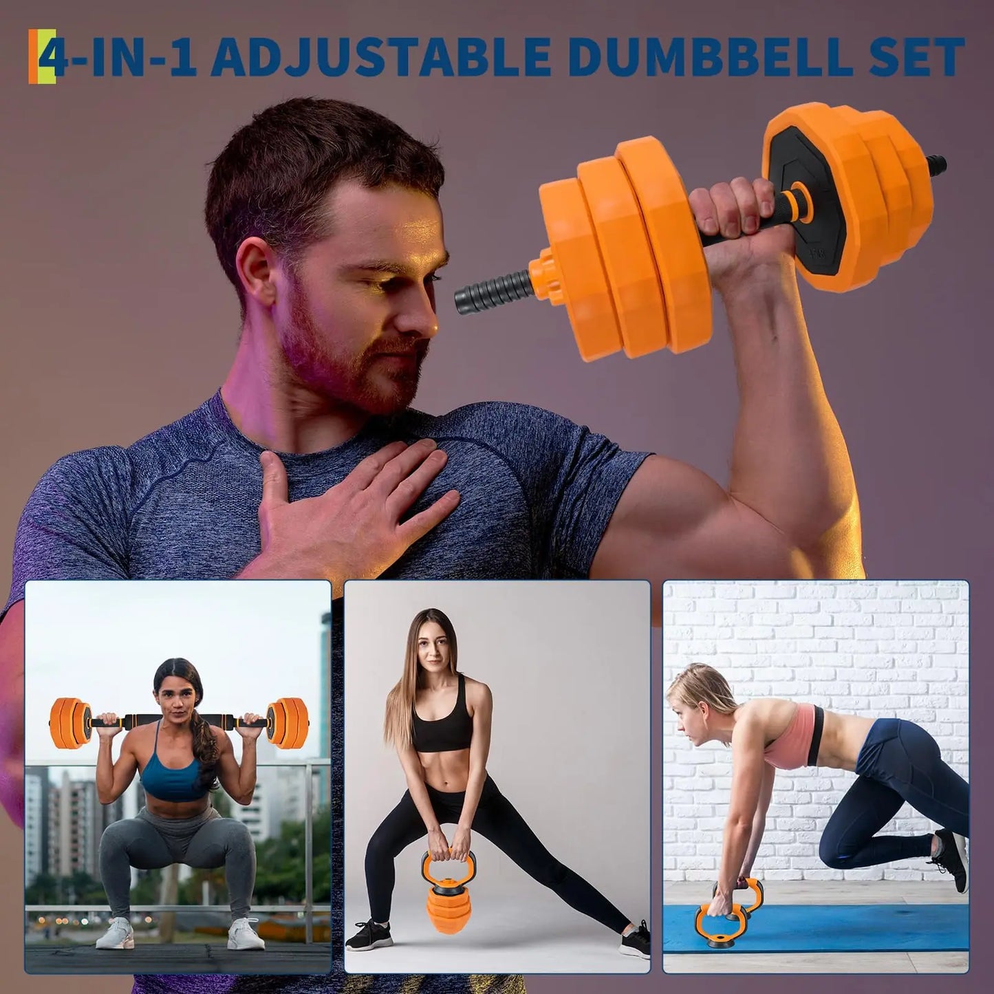 Adjustable Dumbbells 44Lb Free Weight Set Barbell Kettlebell