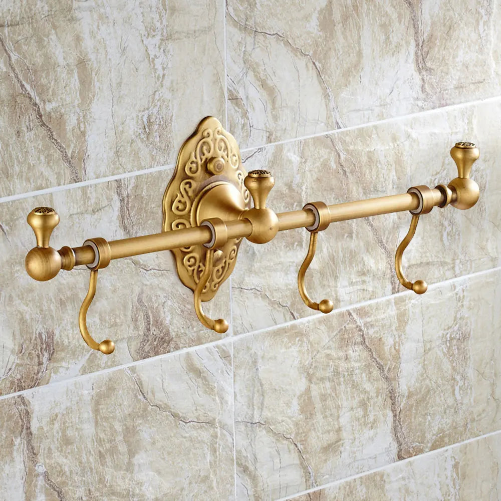 Wall-Mounted Towel Rack Vintage Gold Towel Holder with Hooks Anti-Rust 16.5LBS Load for Bathroom/Kitchen