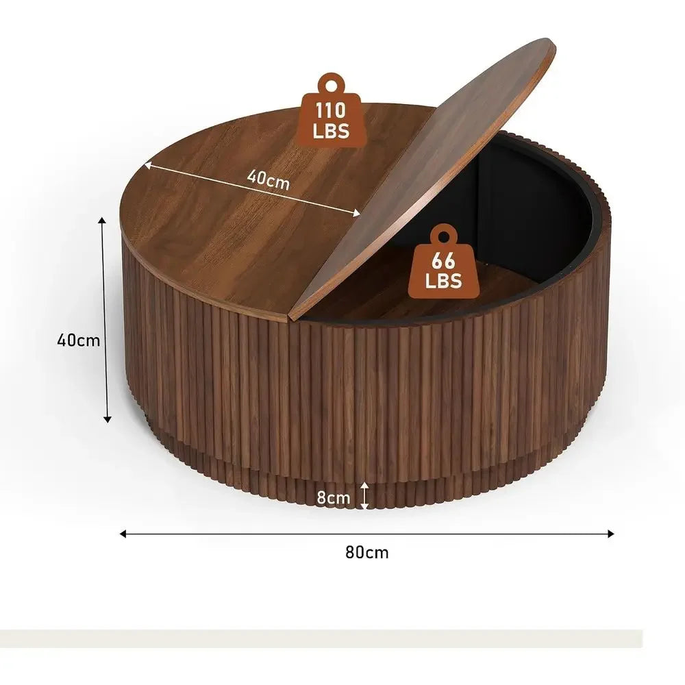 31.5" Round Coee Table with Storage, Century ern Coee Tables with luted Base, Wooden Circle Accent Center Table or Living Room S