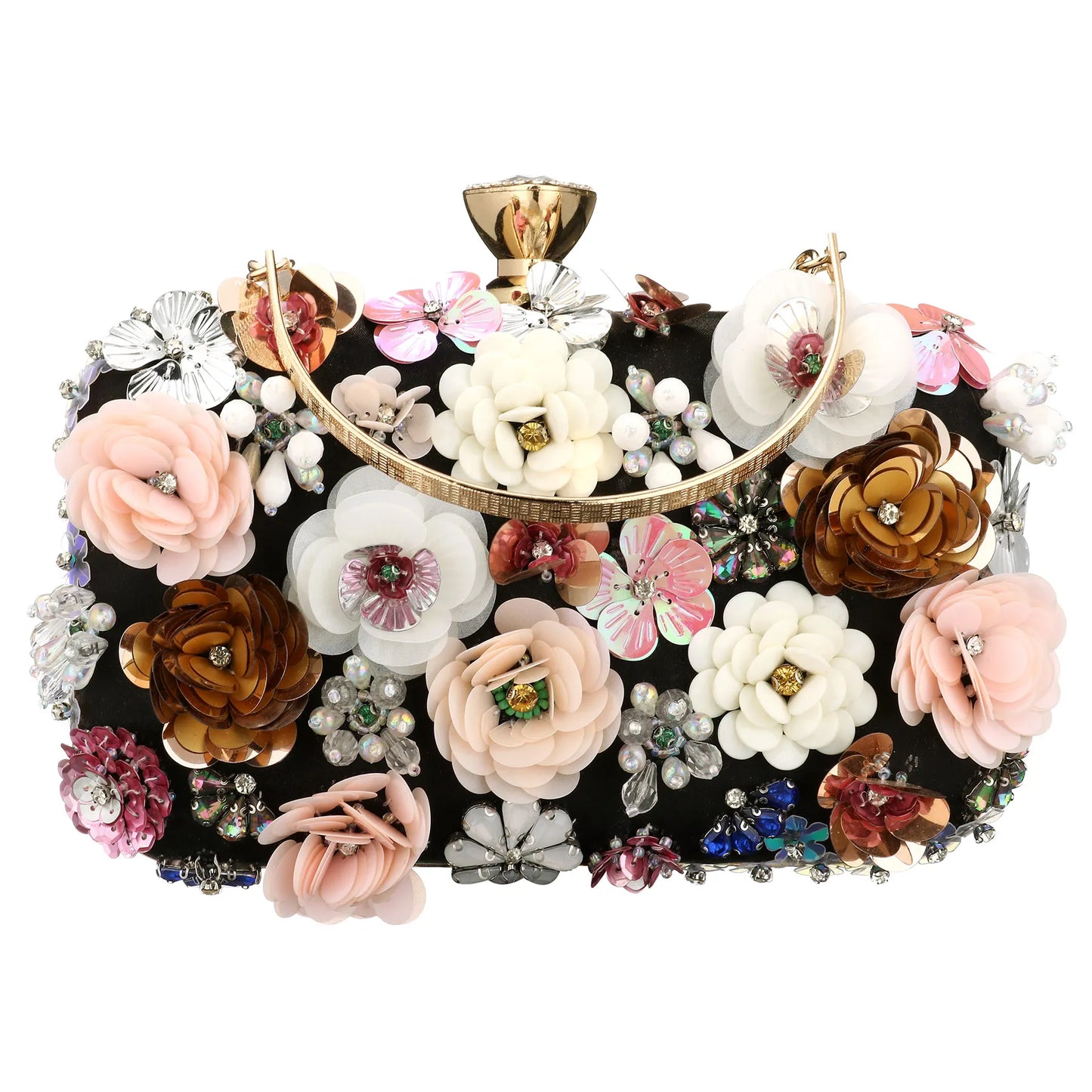 Luxury Women's Evening Clutch Bag With Flower Beading And Chain Handle