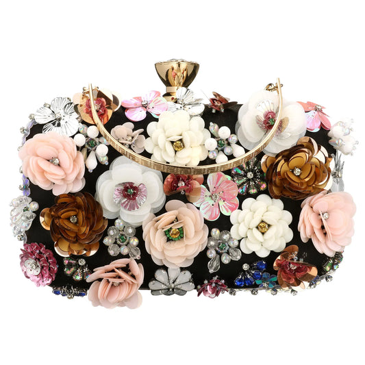 Luxury Women's Evening Clutch Bag With Flower Beading And Chain Handle