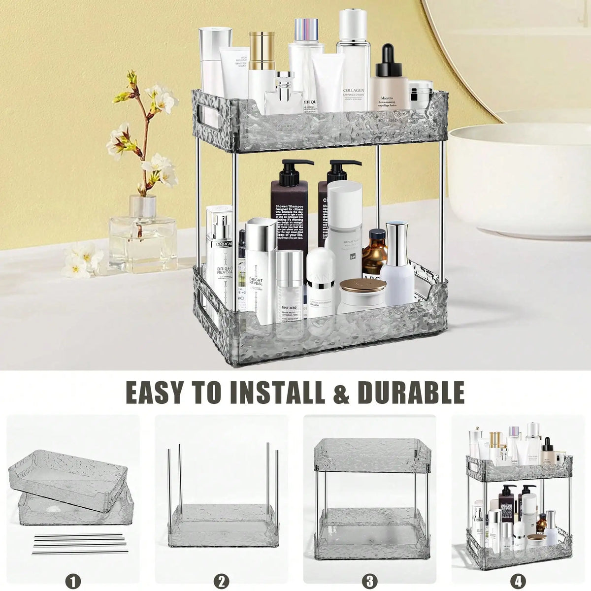 3 Tier Bathroom Counter Organizer, Vanity Makeup Skincare Storage Shelf, Perfume Cosmetic Display Stand for Dresser Countertop