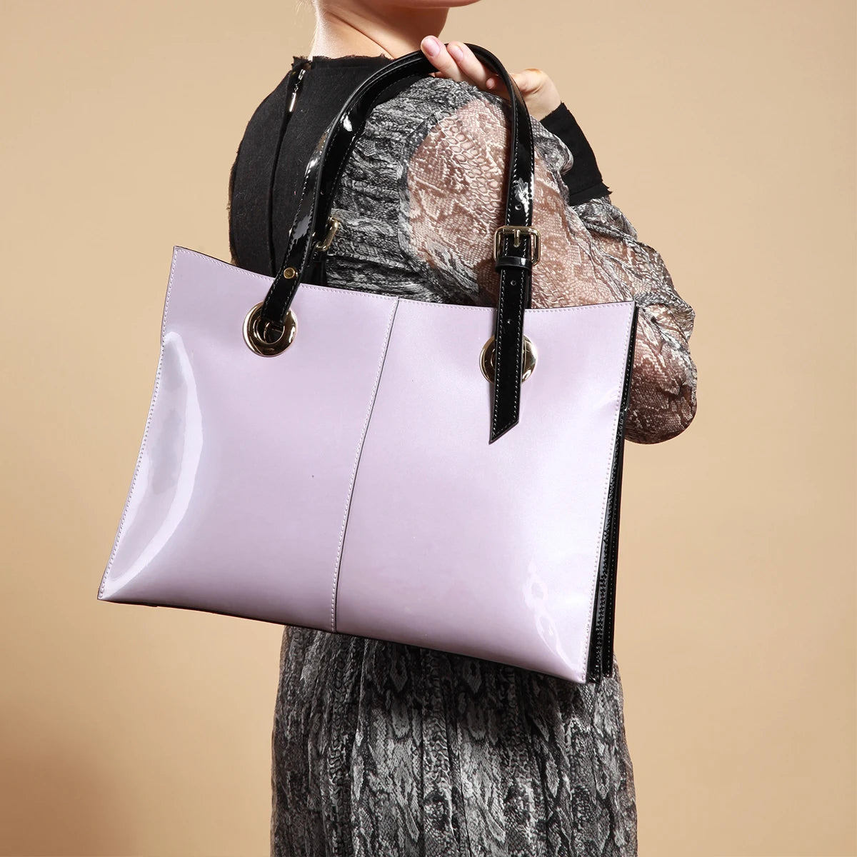 Patent Leather Handbags for Women,Designer, Luxury Tote Bag Large Capacity,Business Vintage Shiny Underarm Purses Shoulder Bags