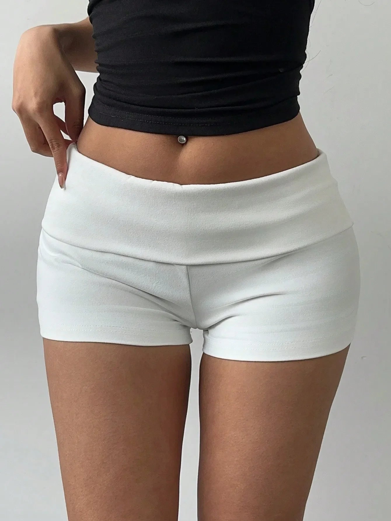 Plain Knit Low Rise Skinny Workout Shorts For Women