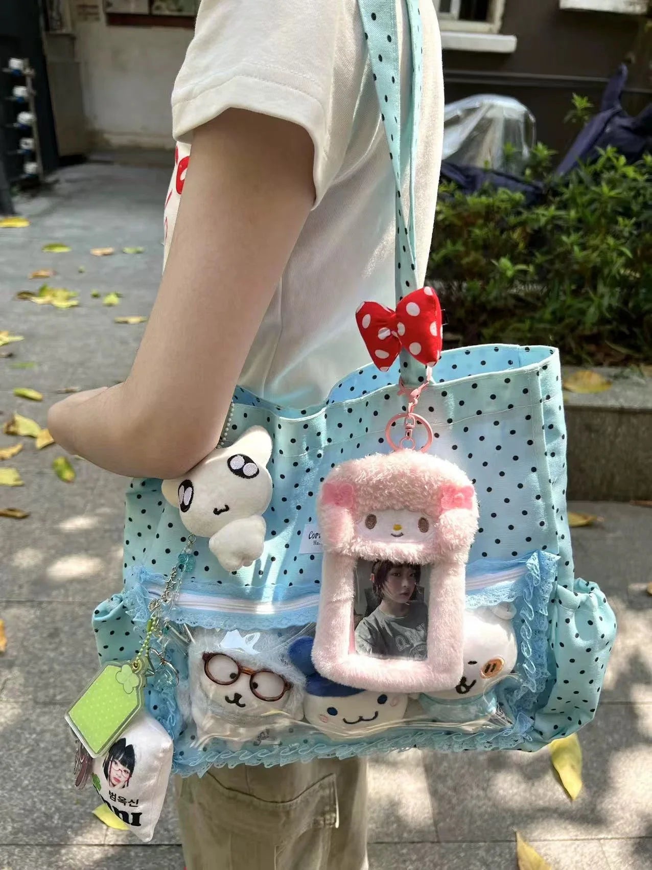 New Large Capacity Fashionable Polka Dot Canvas Shoulder Bag Casual Commuting Tote Bag Cute Hand Ulzzang Y2k Ita Bag for Girls