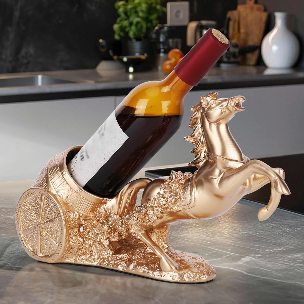 Brown Horse Wine Rack Stand Freestanding Wine Bottle Holder Statue Wine Display Stand for Country Farm Kitchen Decor