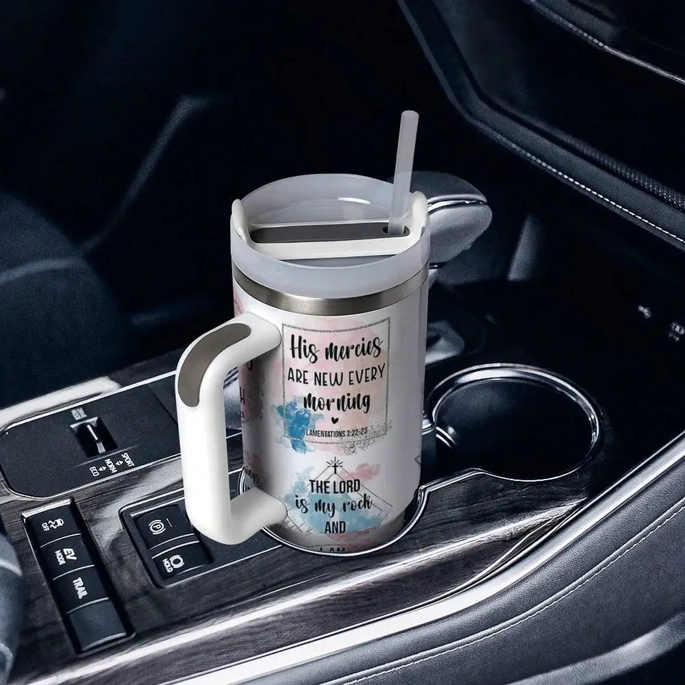 Bible Verse - 40oz Large Capacity Car Water Bottles With Lid And Handle, 304 Stainless Steel Insulated Tumbler, Suitable For Ca