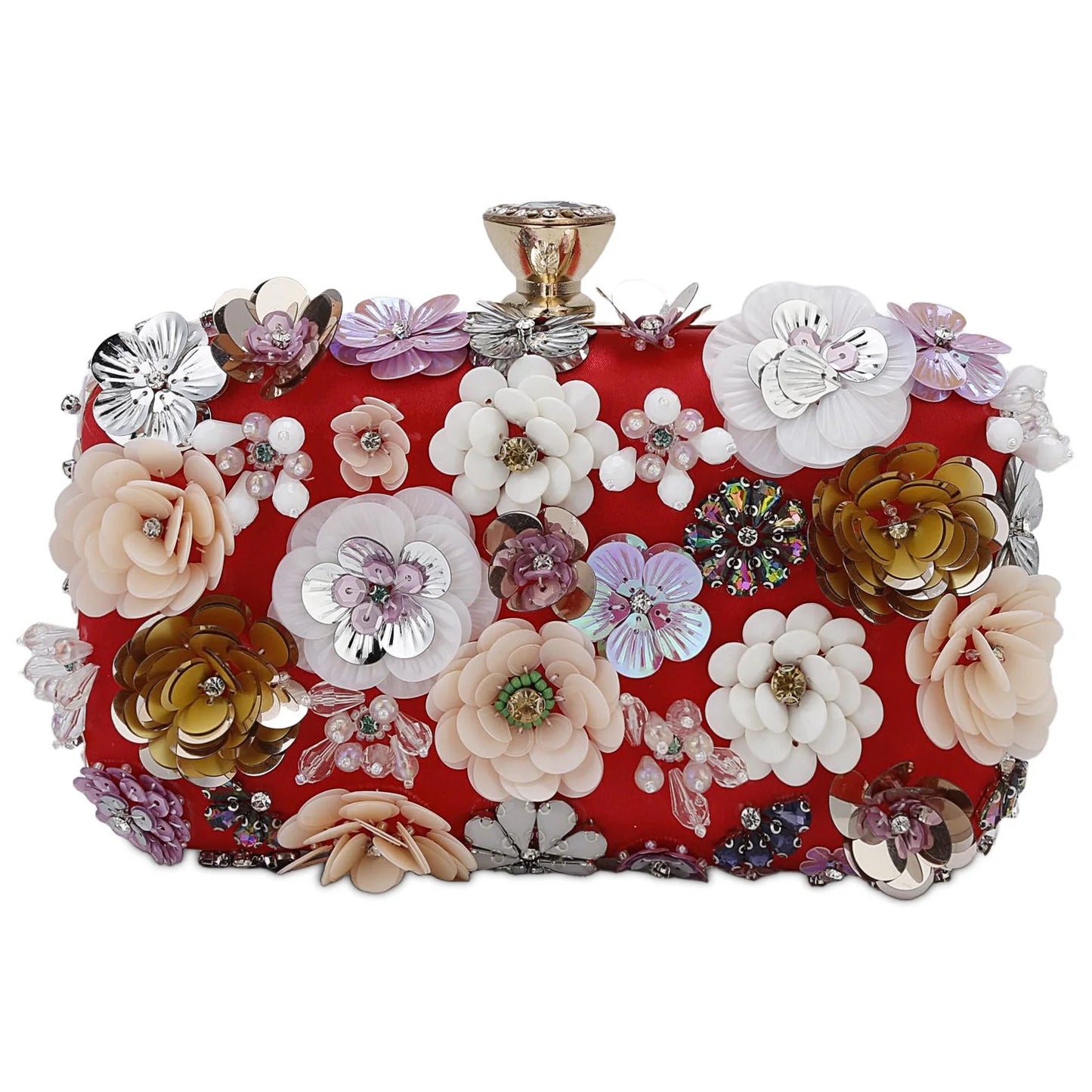 Luxury Women's Evening Clutch Bag With Flower Beading And Chain Handle