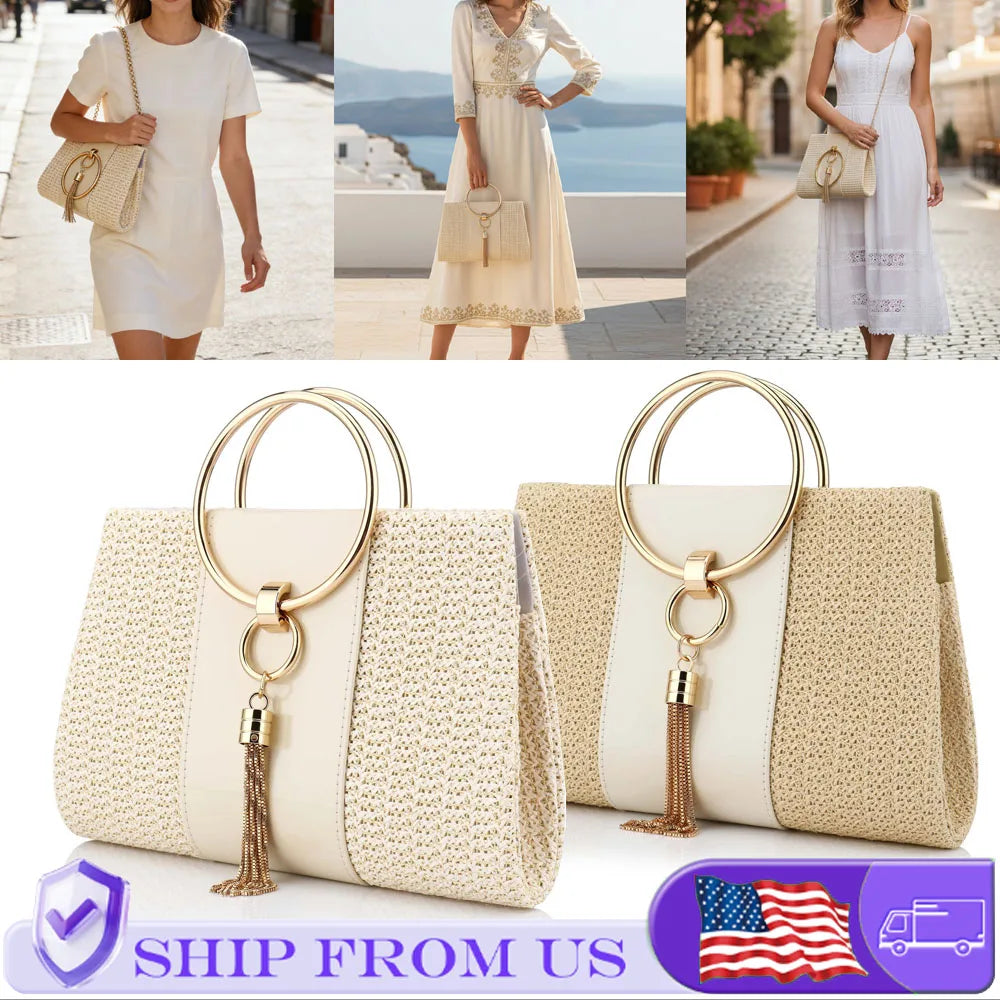 Elegant Women S Straw Square Evening Clutch Bag For Party