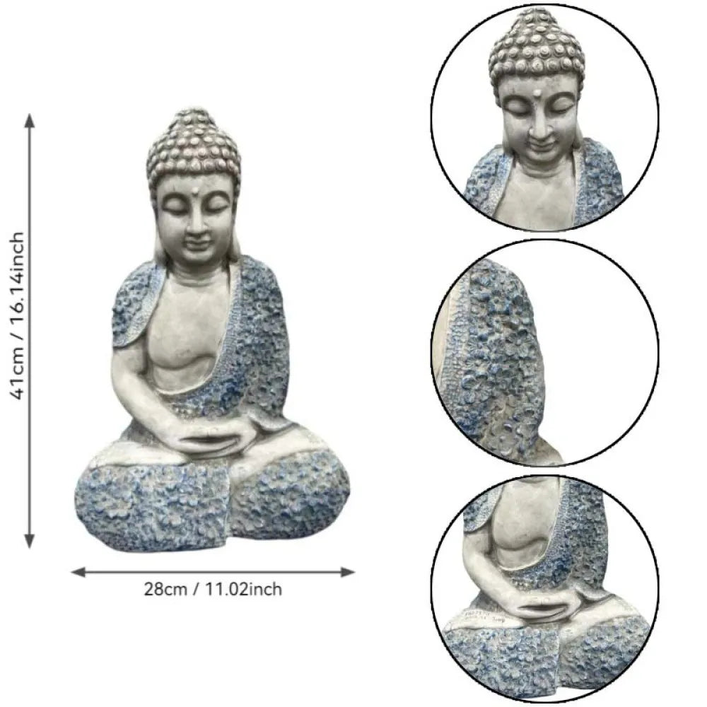 Weatherproof Resin Meditating Buddha Statue With Floral Details Outdoor