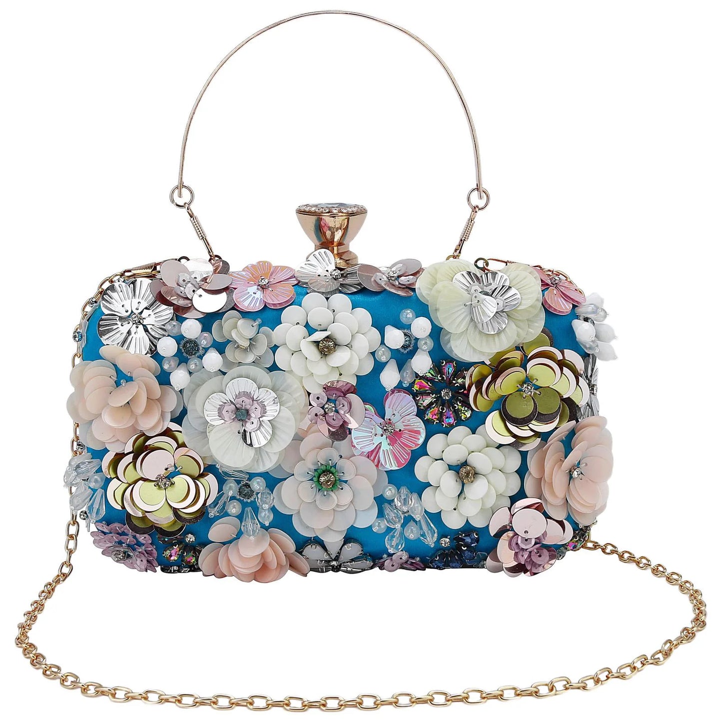 Luxury Women's Evening Clutch Bag With Flower Beading And Chain Handle