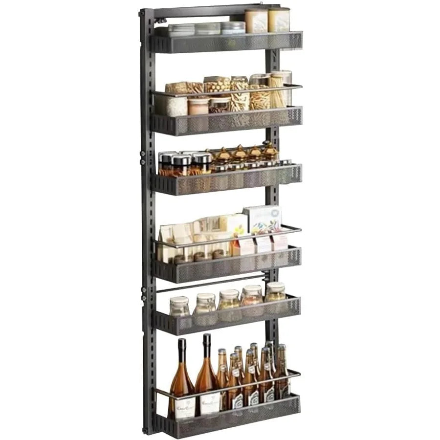 Adjustable 6-Tier Over-the-Door Metal Storage Organizer | Heavy Duty Carbon Steel Shelf, Wall Mounted or Hanging Pantry & Spice Rack for Kitchen, Pantry, Bathroom