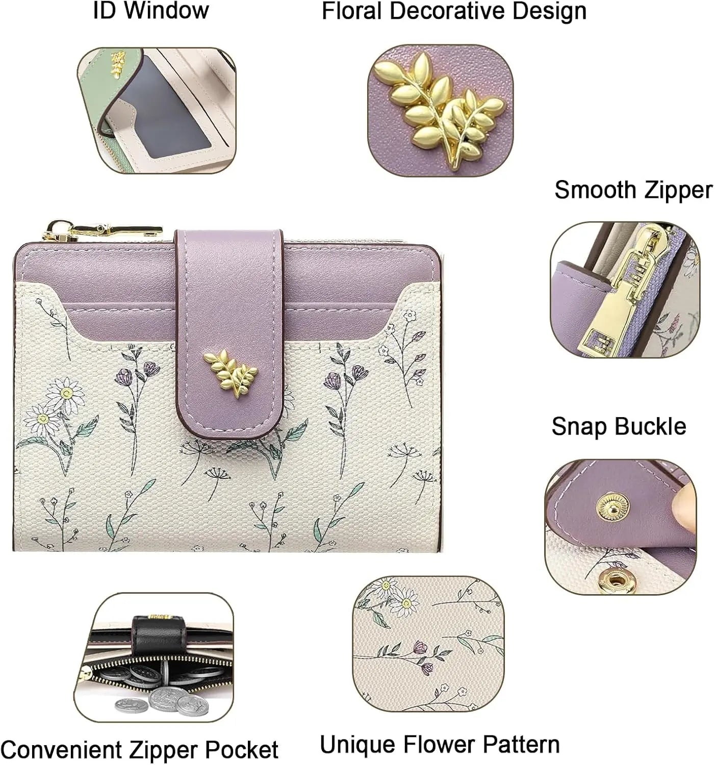 Foldable Synthetic Leather Zipper Coin Purse With Card Holder