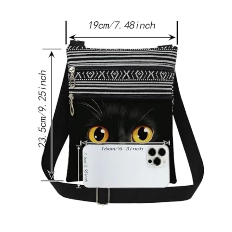 Cat Print Messenger Bag With Adjustable Strap For Travel