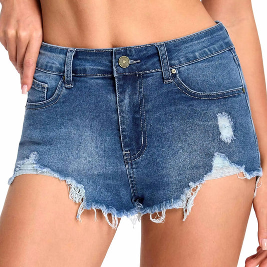 THE GYM PEOPLE Womens Mid Rise Ripped Denim Shorts Frayed Hem Stretchy Vintage Summer Shorts With 4 Pockets
