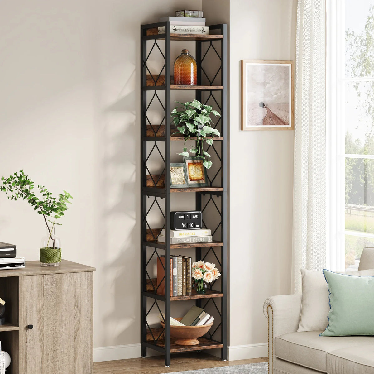 Tribesigns 78.7 Inch Extra Tall Narrow Bookshelf, 7 Tier Skinny Bookcase for Small Spaces, Freestanding Display Shelves