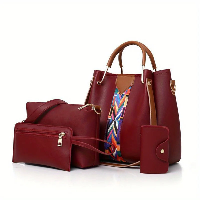 PU Leather 4 Piece Women's Handbag Set Tote Crossbody Clutch