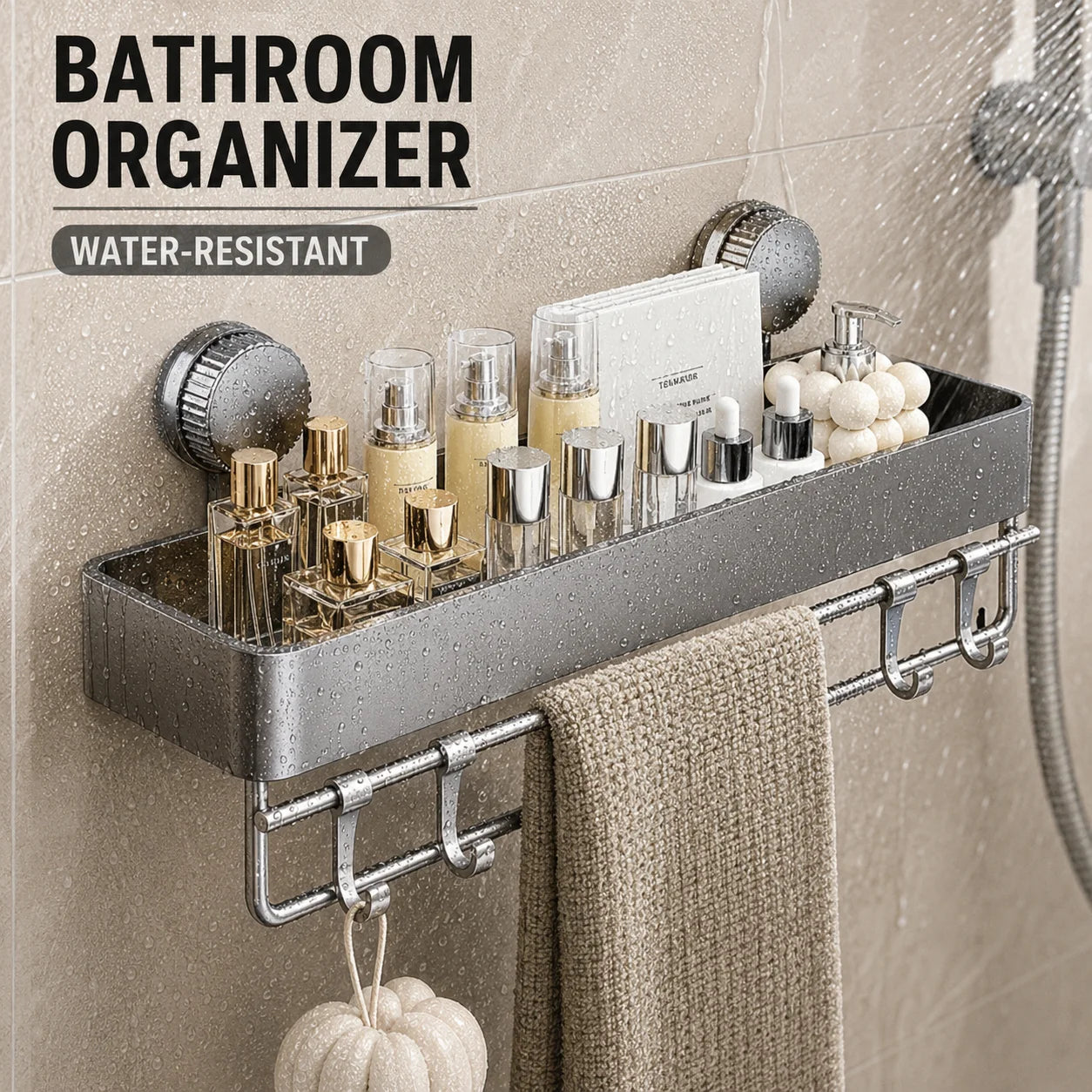 Heavy-Duty Suction Cup Shower Shelf – Wall-Mounted Floating Shelf with Quick-Adhesive Mount; Space-Saving Organizer for Shampoo and Soap; Suitable for Bathtubs, Shower Stalls, and Rentals.