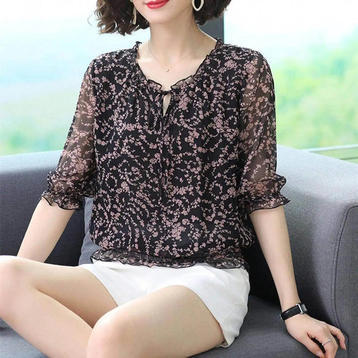 Bohemian Style Women's Summer Short-Sleeve Cropped Printed Top