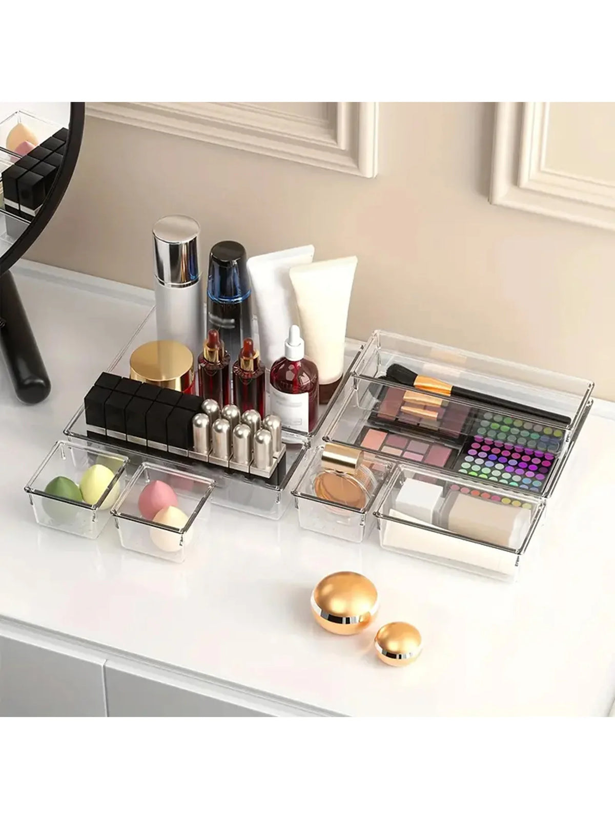 25pcs Drawer Storage Box Set, Multi-Functional Transparent Plastic Drawer Storage Set Drawer Divider Storage Box and Storage Box