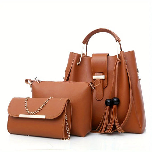 PU Leather Women Tote Bag Set Shoulder Crossbody Messenger Clutch