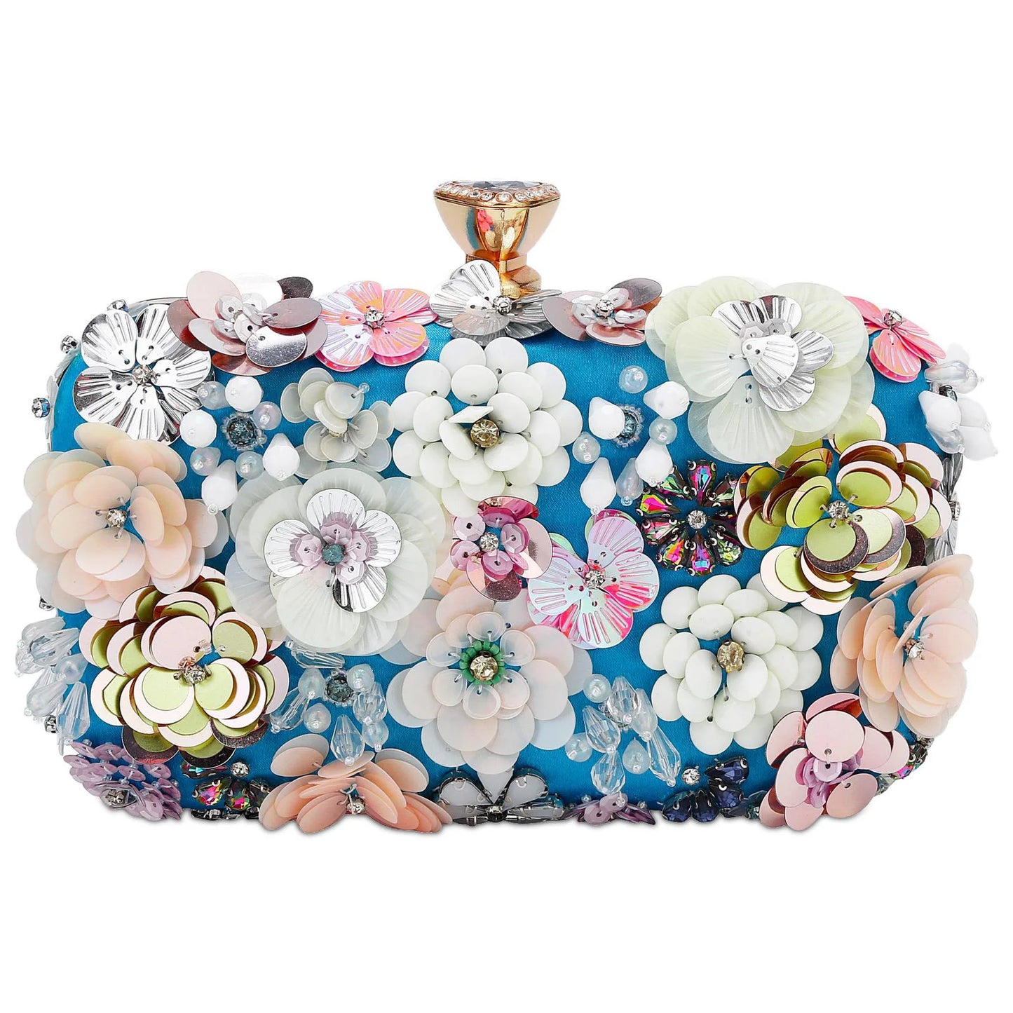 Luxury Women's Evening Clutch Bag With Flower Beading And Chain Handle