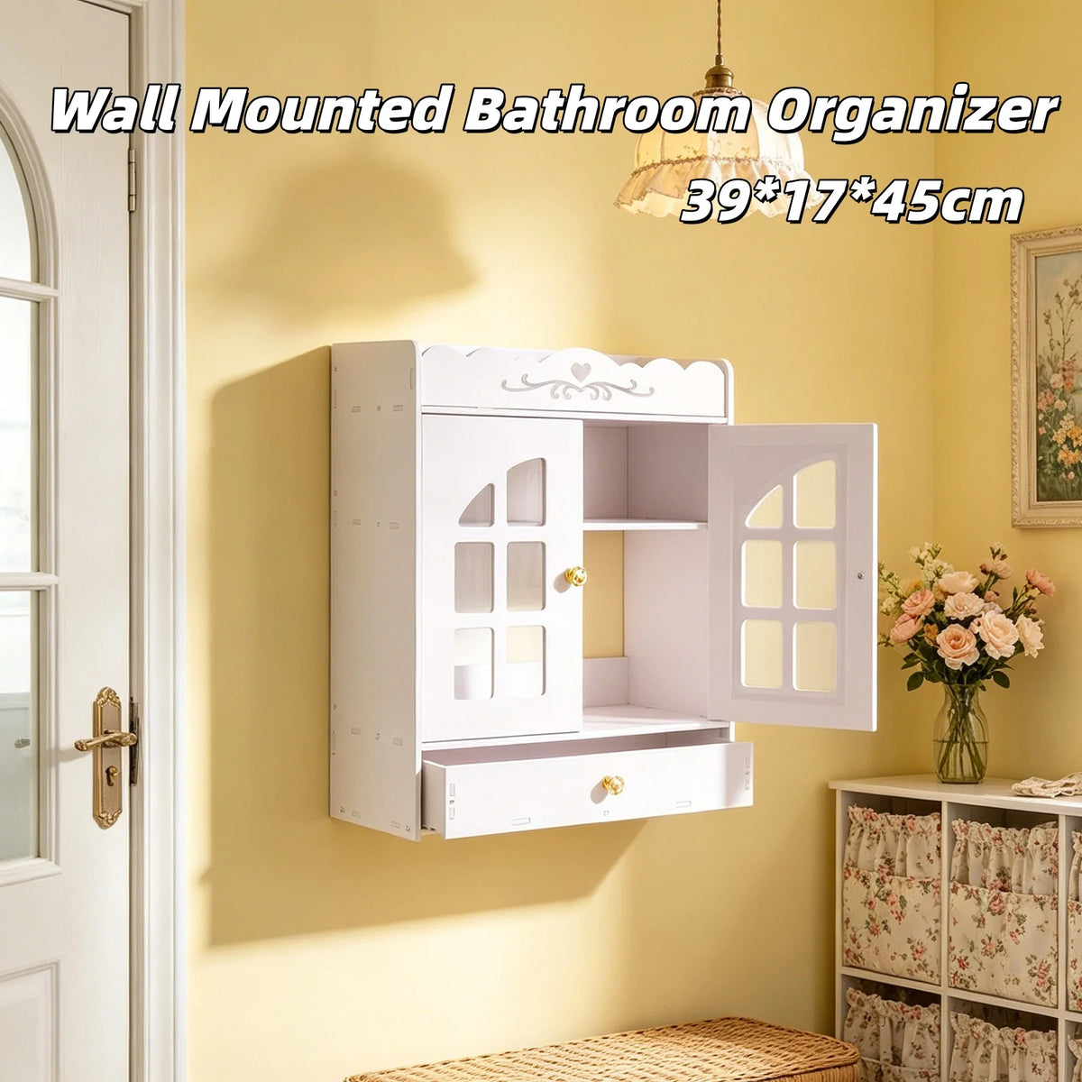 Wall Mounted Bathroom Organizer No Drill Large Capacity Multi-tier Shelf for Toiletries Cosmetics