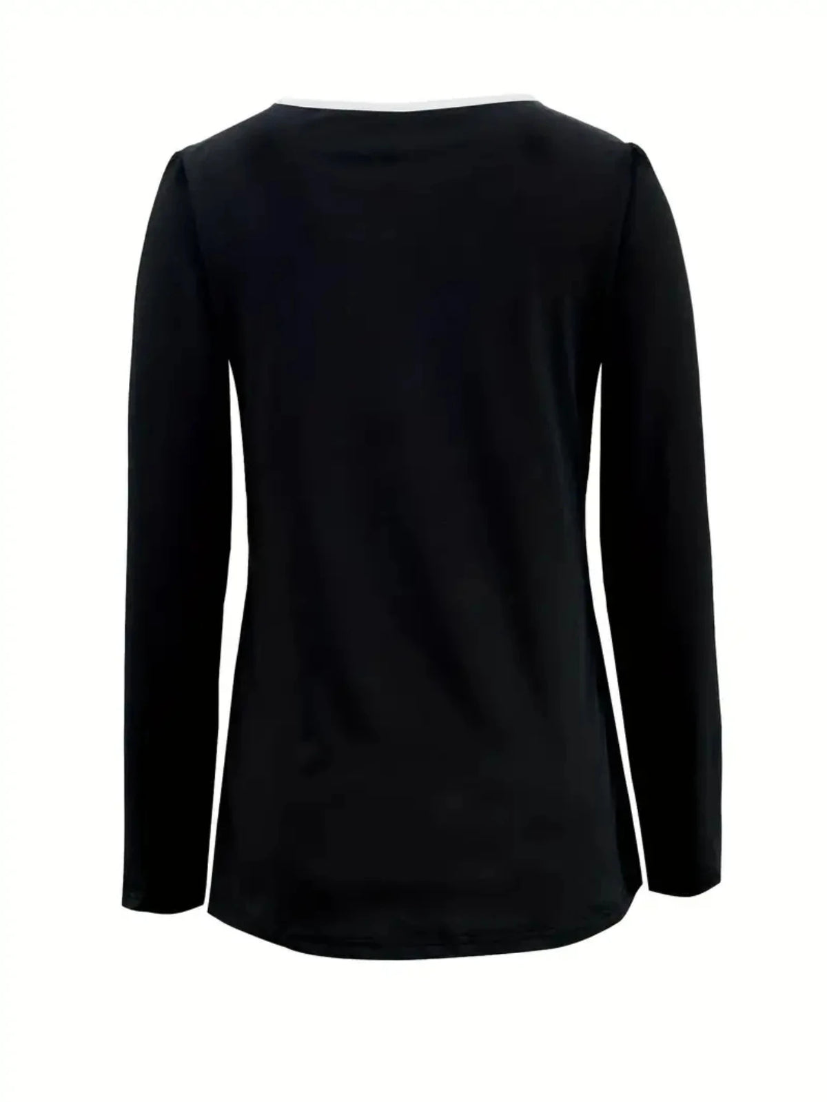 Color Block Fake Two Piece U Neck Button Detail Long Sleeve Tunic Top For Women Casual Daily Shirt
